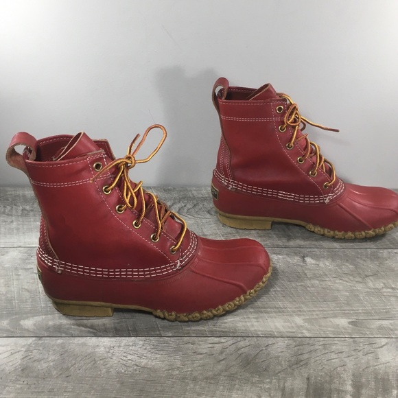 L.L. Bean Womens Red Leather Rain Duck Rubber Sherpa Lined Boots Made in USA 8 - Picture 3 of 11